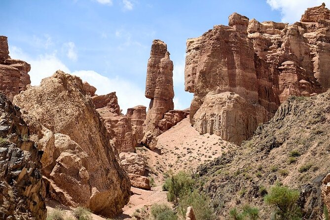 Red sandstone columns in the Valley of Castles, Charyn Canyon